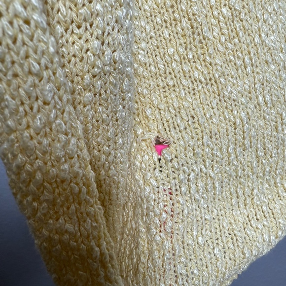 Eileen Fisher Yellow Open Knit Linen Blend V Neck Pullover Sweater - Picture 4 of 8